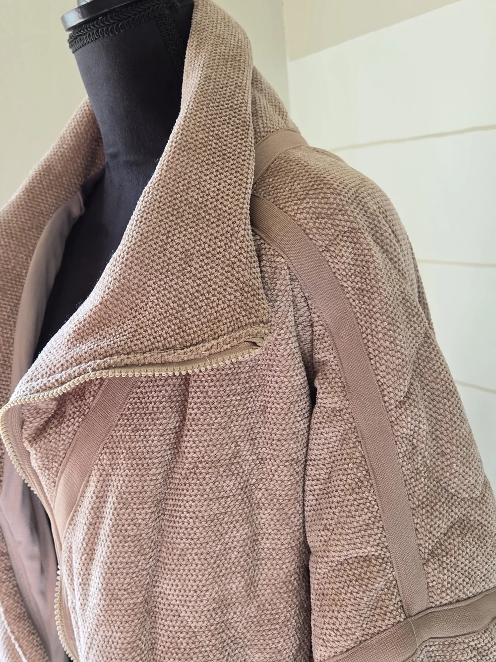 POL Mocha Plush Fleece Teddy Bear Coat Zip Up Bomber Jacket L Boho